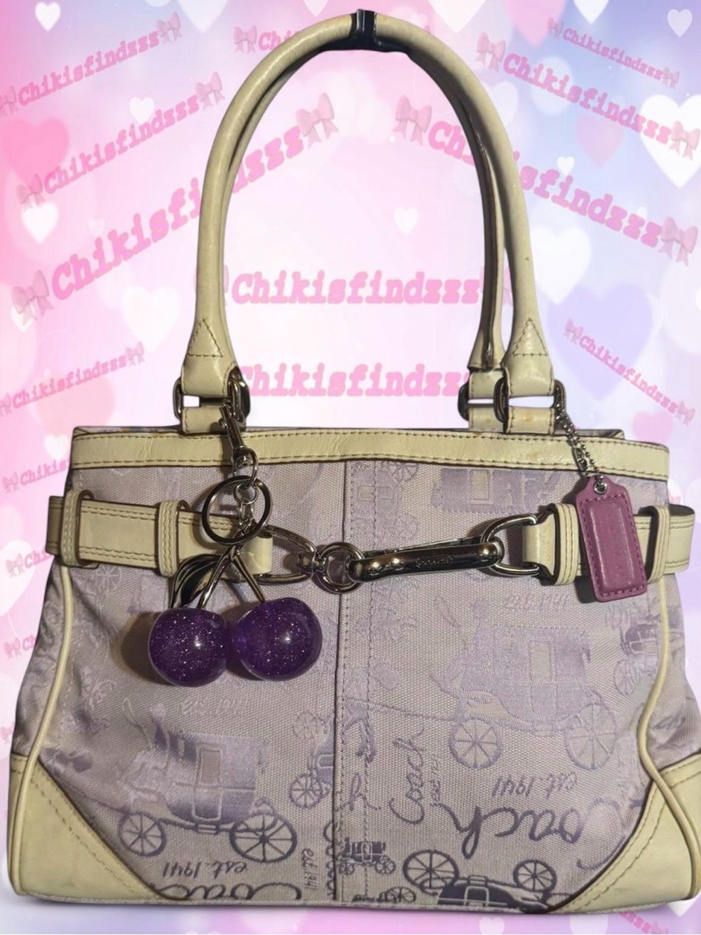 Coach Rare Hamptons Horse & Carriage Cream and Lavender Tote Style F14444